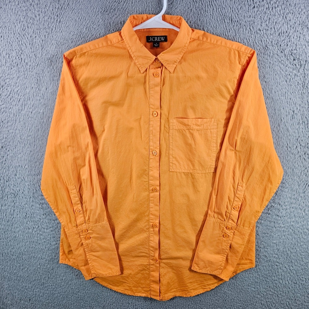 J.Crew Womens Orange Cotton Button Down Long Sleeve Shirt Size‎ 4 Pocket Top